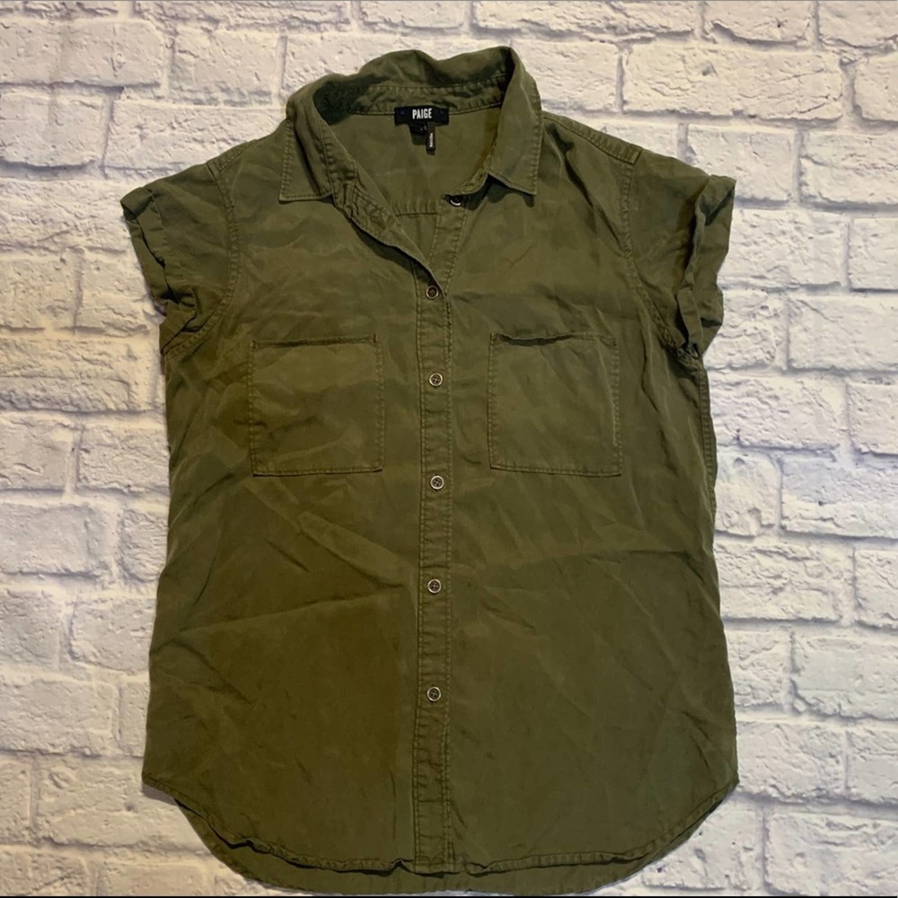 PAIGE  Olive Green Button Down - Small - Short Sleeve
